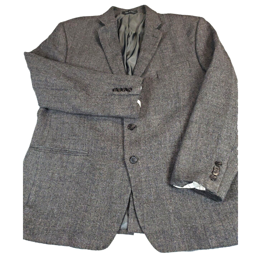 Ralph Lauren Mens Blazer 46 Suit Jacket 100% WOOL Gray Plaid Two Button